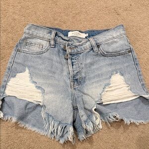 Distressed Light Blue Denim Shorts -hidden XS